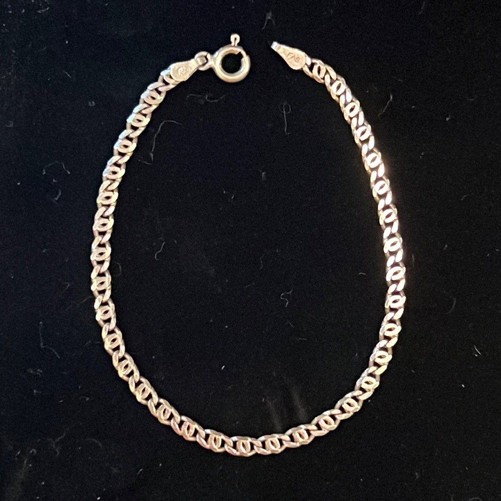 Vintage FAS 925 Sterling Silver Skinny  Flat Link Anchor Chain Bracelet